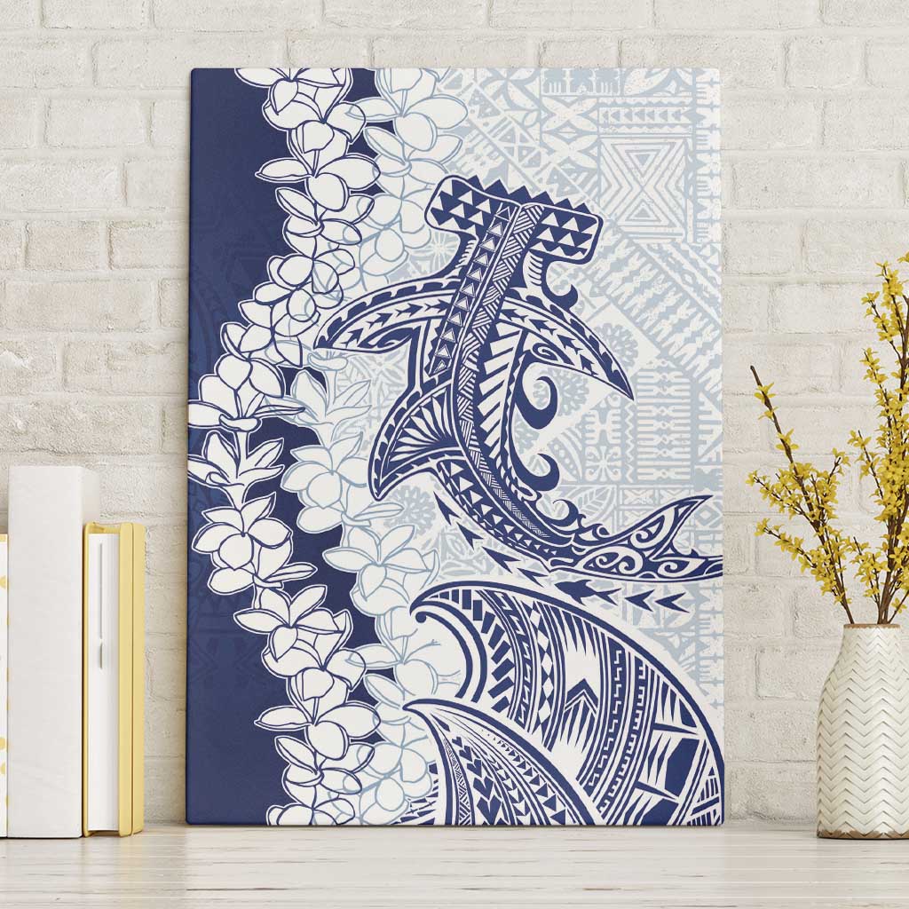 Polynesian Navy Blue Plumeria Lei Canvas Wall Art with Hammerhead Shark