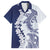 Polynesian Navy Blue Plumeria Lei Family Matching Off Shoulder Maxi Dress and Hawaiian Shirt with Hammerhead Shark