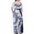 Polynesian Navy Blue Plumeria Lei Family Matching Off Shoulder Maxi Dress and Hawaiian Shirt with Hammerhead Shark