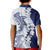 Polynesian Navy Blue Plumeria Lei Kid Polo Shirt with Hammerhead Shark