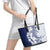 Polynesian Navy Blue Plumeria Lei Leather Tote Bag with Hammerhead Shark