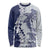 Polynesian Navy Blue Plumeria Lei Long Sleeve Shirt with Hammerhead Shark