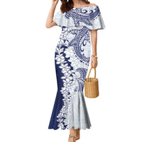 Polynesian Navy Blue Plumeria Lei Mermaid Dress with Hammerhead Shark LT7 Women Navy Blue - Polynesian Pride