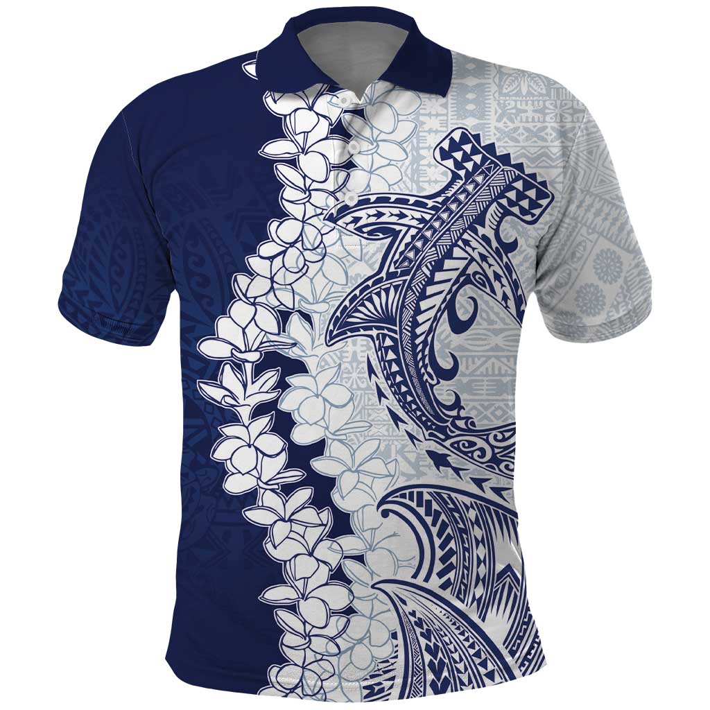 Polynesian Navy Blue Plumeria Lei Polo Shirt with Hammerhead Shark LT7 Navy Blue - Polynesian Pride