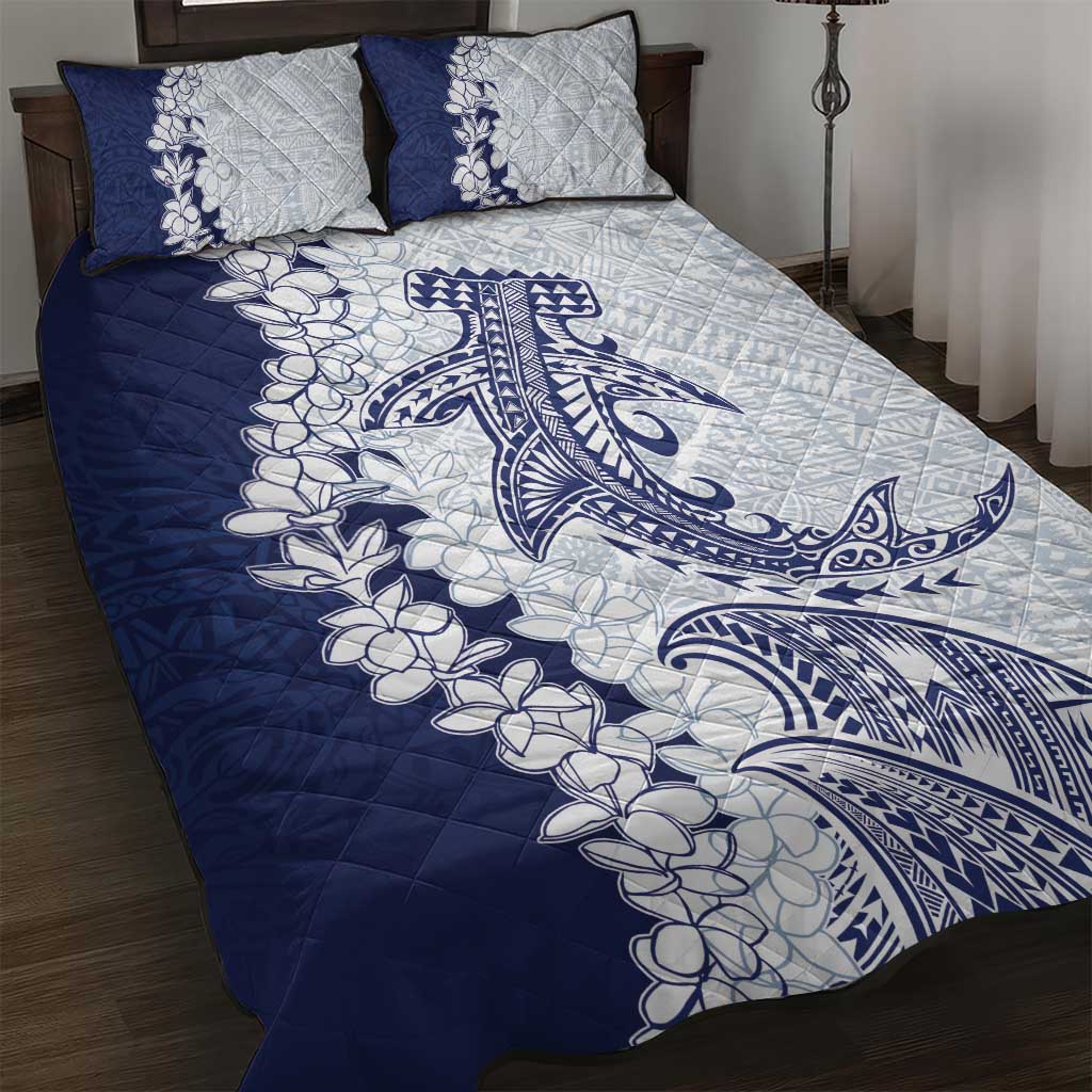Polynesian Navy Blue Plumeria Lei Quilt Bed Set with Hammerhead Shark LT7 Navy Blue - Polynesian Pride
