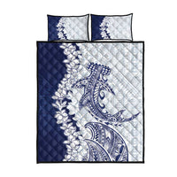 Polynesian Navy Blue Plumeria Lei Quilt Bed Set with Hammerhead Shark LT7 - Polynesian Pride