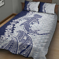 Polynesian Navy Blue Plumeria Lei Quilt Bed Set with Hammerhead Shark LT7 - Polynesian Pride