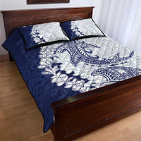 Polynesian Navy Blue Plumeria Lei Quilt Bed Set with Hammerhead Shark LT7 - Polynesian Pride