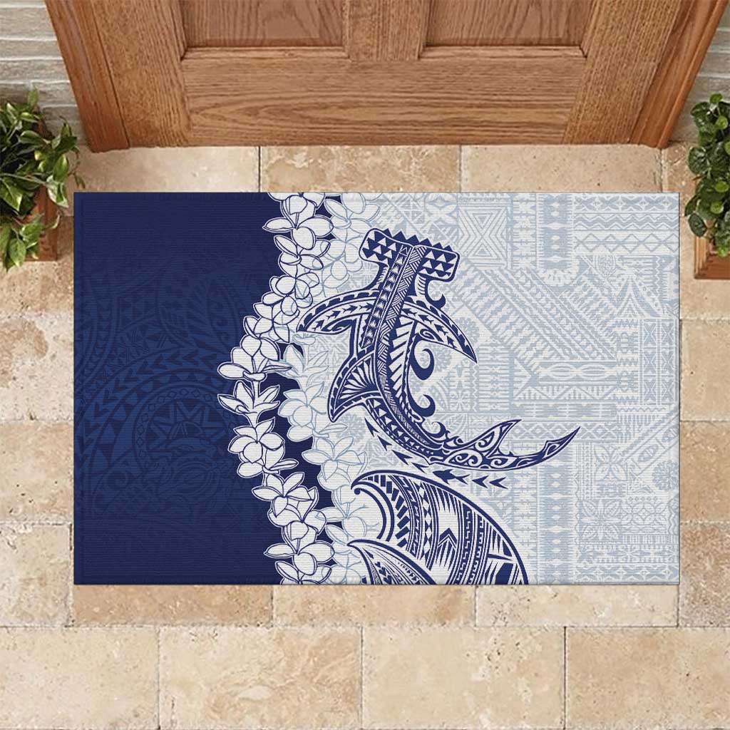 Polynesian Navy Blue Plumeria Lei Rubber Doormat with Hammerhead Shark LT7 Navy Blue - Polynesian Pride