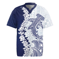 Polynesian Navy Blue Plumeria Lei Rugby Jersey with Hammerhead Shark LT7 Navy Blue - Polynesian Pride