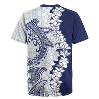 Polynesian Navy Blue Plumeria Lei Rugby Jersey with Hammerhead Shark LT7 - Polynesian Pride