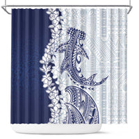 Polynesian Navy Blue Plumeria Lei Shower Curtain with Hammerhead Shark LT7 Navy Blue - Polynesian Pride