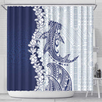 Polynesian Navy Blue Plumeria Lei Shower Curtain with Hammerhead Shark LT7 - Polynesian Pride