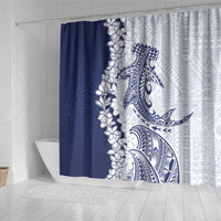Polynesian Navy Blue Plumeria Lei Shower Curtain with Hammerhead Shark LT7 - Polynesian Pride