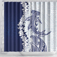 Polynesian Navy Blue Plumeria Lei Shower Curtain with Hammerhead Shark LT7 - Polynesian Pride