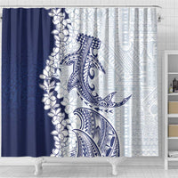 Polynesian Navy Blue Plumeria Lei Shower Curtain with Hammerhead Shark LT7 - Polynesian Pride