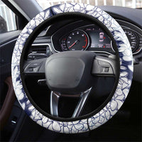 Polynesian Navy Blue Plumeria Lei Steering Wheel Cover with Hammerhead Shark LT7 - Polynesian Pride