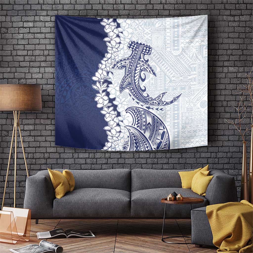 Polynesian Navy Blue Plumeria Lei Tapestry with Hammerhead Shark LT7 Navy Blue - Polynesian Pride