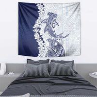 Polynesian Navy Blue Plumeria Lei Tapestry with Hammerhead Shark LT7 - Polynesian Pride