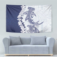 Polynesian Navy Blue Plumeria Lei Tapestry with Hammerhead Shark LT7 - Polynesian Pride