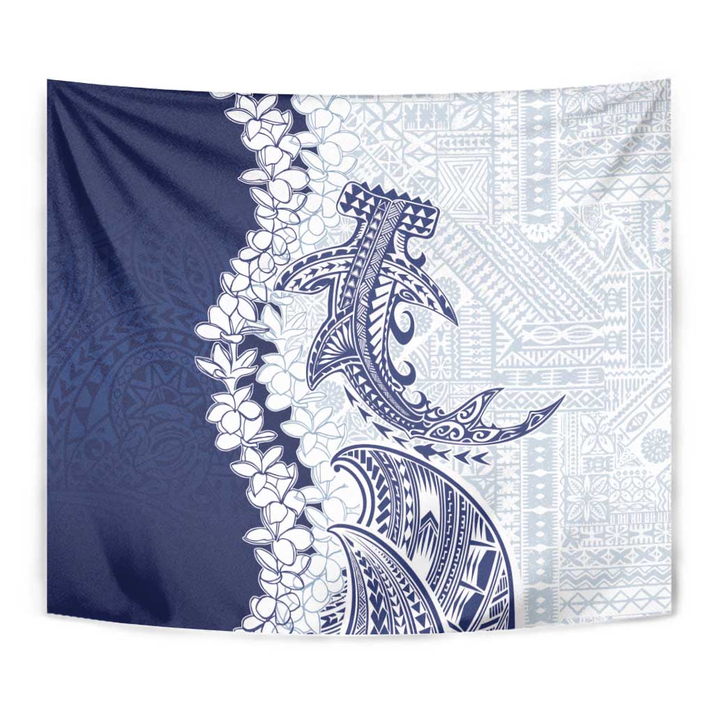 Polynesian Navy Blue Plumeria Lei Tapestry with Hammerhead Shark LT7 - Polynesian Pride