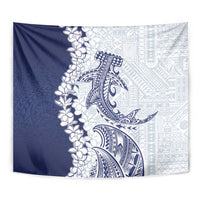 Polynesian Navy Blue Plumeria Lei Tapestry with Hammerhead Shark LT7 - Polynesian Pride