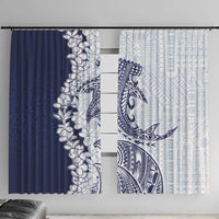 Polynesian Navy Blue Plumeria Lei Window Curtain with Hammerhead Shark LT7 With Hooks Navy Blue - Polynesian Pride