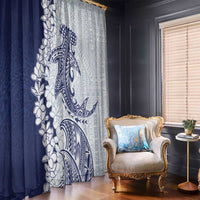 Polynesian Navy Blue Plumeria Lei Window Curtain with Hammerhead Shark LT7 - Polynesian Pride