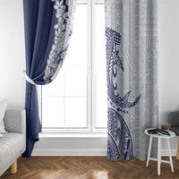 Polynesian Navy Blue Plumeria Lei Window Curtain with Hammerhead Shark LT7 - Polynesian Pride