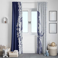 Polynesian Navy Blue Plumeria Lei Window Curtain with Hammerhead Shark LT7 - Polynesian Pride