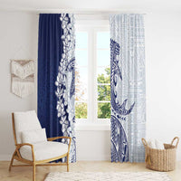 Polynesian Navy Blue Plumeria Lei Window Curtain with Hammerhead Shark LT7 - Polynesian Pride