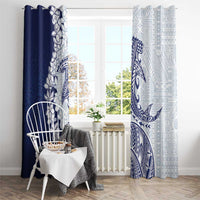Polynesian Navy Blue Plumeria Lei Window Curtain with Hammerhead Shark LT7 - Polynesian Pride