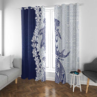 Polynesian Navy Blue Plumeria Lei Window Curtain with Hammerhead Shark LT7 With Grommets Navy Blue - Polynesian Pride