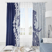 Polynesian Navy Blue Plumeria Lei Window Curtain with Hammerhead Shark LT7 - Polynesian Pride