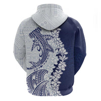 Polynesian Navy Blue Plumeria Lei Zip Hoodie with Hammerhead Shark LT7 - Polynesian Pride