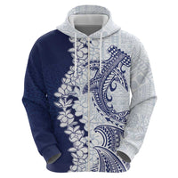 Polynesian Navy Blue Plumeria Lei Zip Hoodie with Hammerhead Shark LT7 - Polynesian Pride