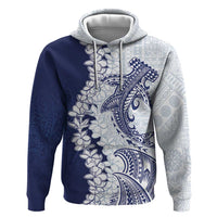 Polynesian Navy Blue Plumeria Lei Zip Hoodie with Hammerhead Shark LT7 Pullover Hoodie Navy Blue - Polynesian Pride