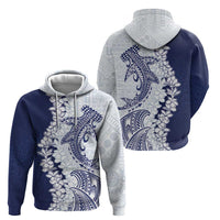 Polynesian Navy Blue Plumeria Lei Zip Hoodie with Hammerhead Shark LT7 - Polynesian Pride