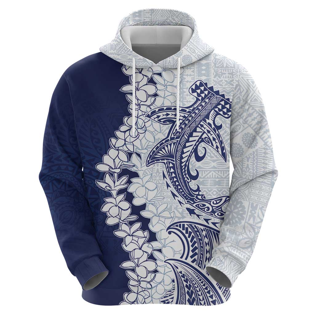 Polynesian Navy Blue Plumeria Lei Zip Hoodie with Hammerhead Shark LT7 - Polynesian Pride