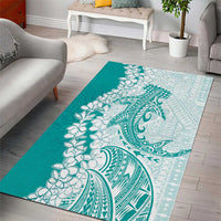Polynesian Teal Plumeria Lei Area Rug with Hammerhead Shark LT7 - Polynesian Pride