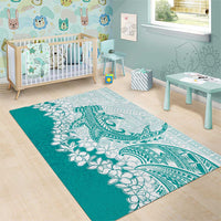 Polynesian Teal Plumeria Lei Area Rug with Hammerhead Shark LT7 - Polynesian Pride