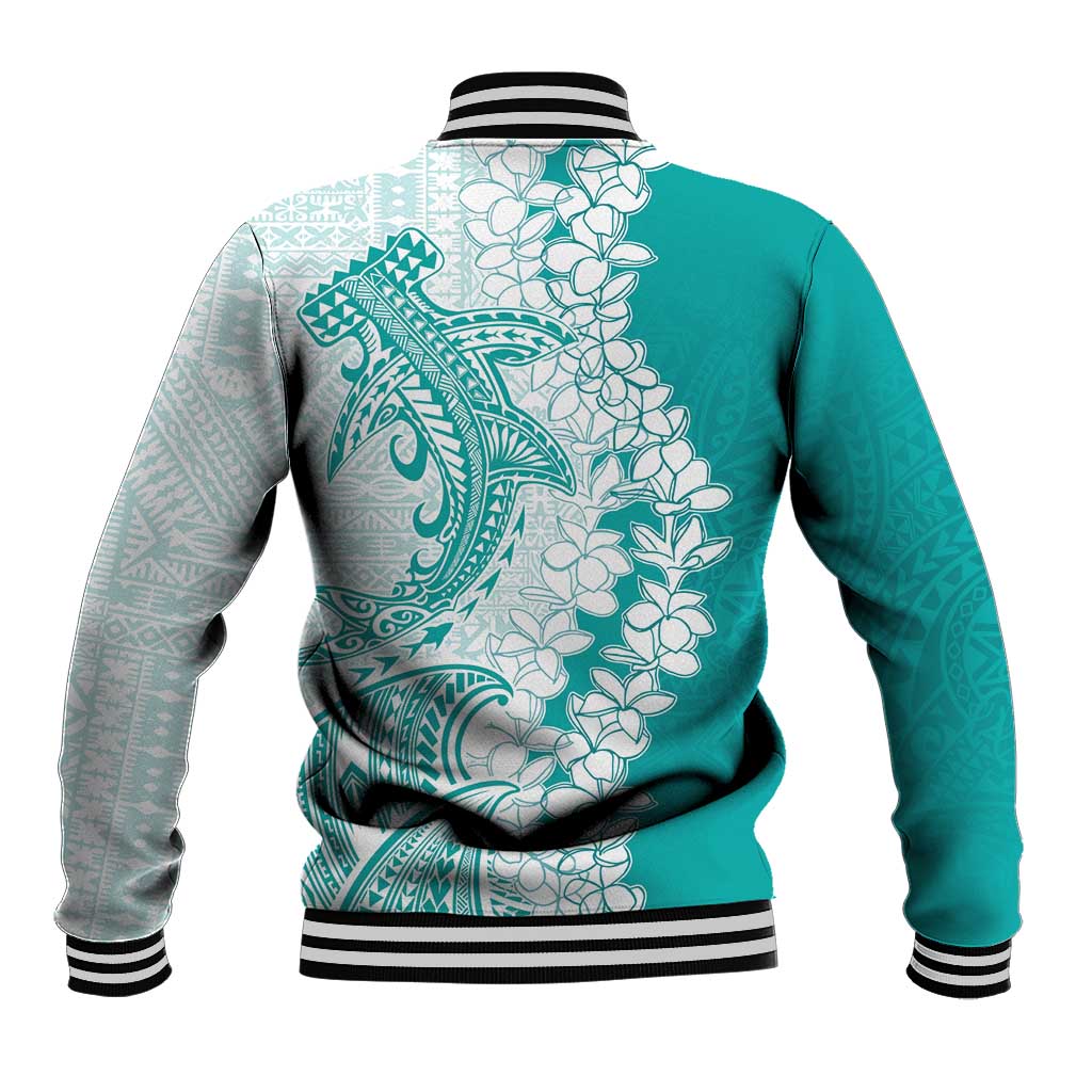 Polynesian Teal Plumeria Lei Baseball Jacket with Hammerhead Shark LT7 - Polynesian Pride
