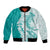 Polynesian Teal Plumeria Lei Bomber Jacket with Hammerhead Shark