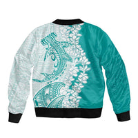 Polynesian Teal Plumeria Lei Bomber Jacket with Hammerhead Shark LT7 - Polynesian Pride