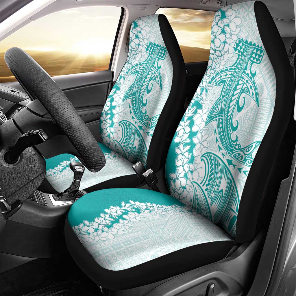 Polynesian Teal Plumeria Lei Car Seat Cover with Hammerhead Shark LT7 - Polynesian Pride