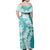 Polynesian Teal Plumeria Lei Family Matching Off Shoulder Maxi Dress and Hawaiian Shirt with Hammerhead Shark