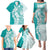 Polynesian Teal Plumeria Lei Family Matching Puletasi and Hawaiian Shirt with Hammerhead Shark