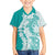 Polynesian Teal Plumeria Lei Family Matching Summer Maxi Dress and Hawaiian Shirt with Hammerhead Shark