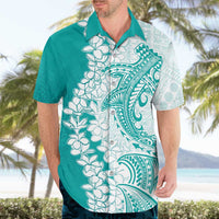 Polynesian Teal Plumeria Lei Hawaiian Shirt with Hammerhead Shark LT7 - Polynesian Pride