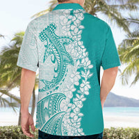 Polynesian Teal Plumeria Lei Hawaiian Shirt with Hammerhead Shark LT7 - Polynesian Pride